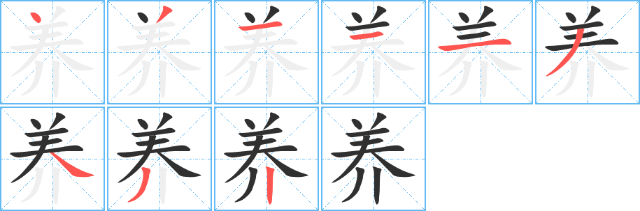 养字笔画、笔顺、笔划 - 养字怎么写?