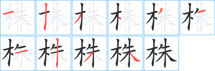株字笔画、笔顺、笔划 - 株字怎么写?