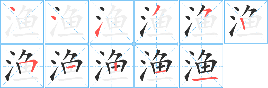 渔字笔画、笔顺、笔划 - 渔字怎么写?