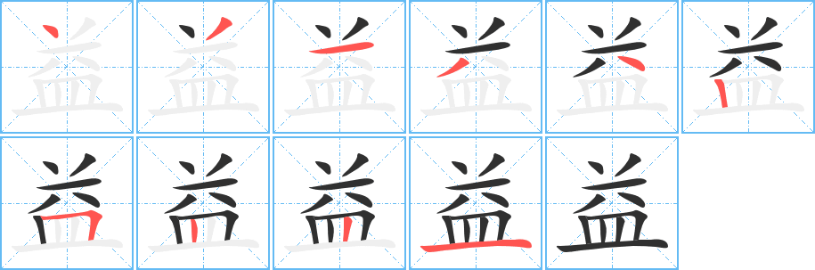 益字笔画、笔顺、笔划 - 益字怎么写?