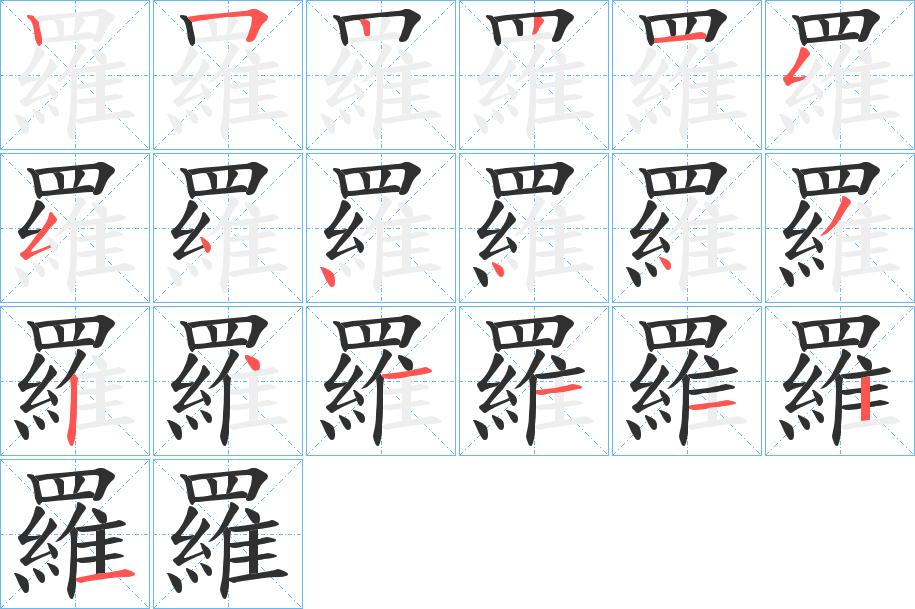 羅字笔画、笔顺、笔划 - 羅字怎么写?