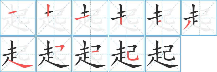 起字笔画、笔顺、笔划 - 起字怎么写?