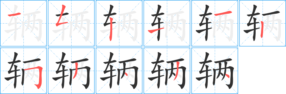 辆字笔画、笔顺、笔划 - 辆字怎么写?