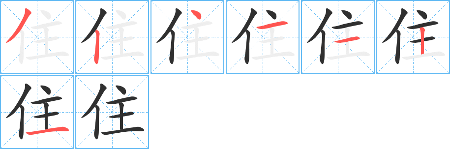 《住》的笔顺分步演示（一笔一画写字）