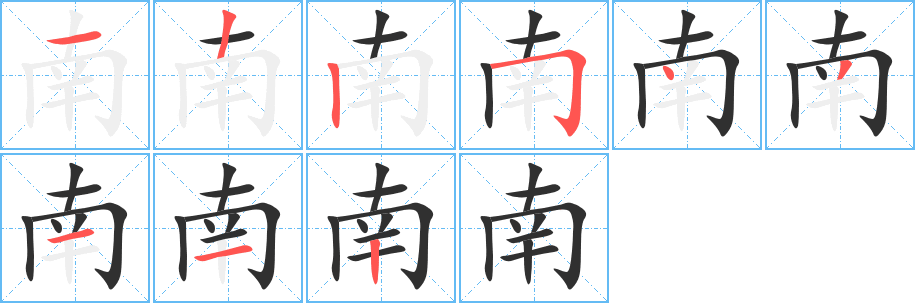 《南》的笔顺分步演示（一笔一画写字）