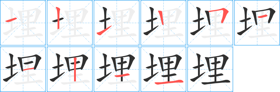 《埋》的笔顺分步演示（一笔一画写字）