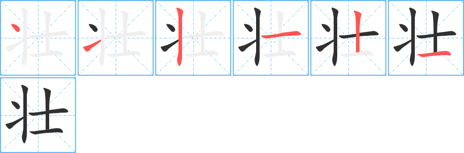 《壮》的笔顺分步演示（一笔一画写字）