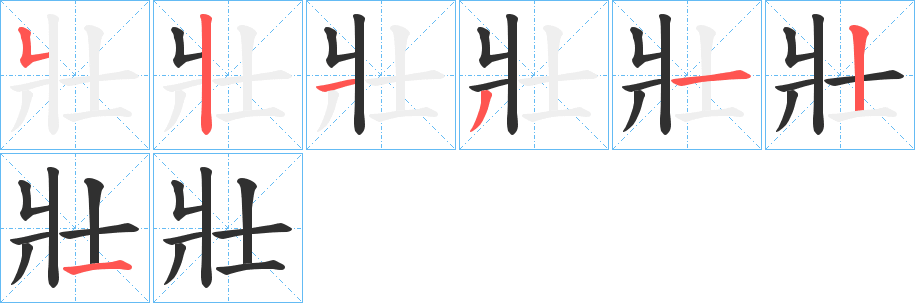 《壯》的笔顺分步演示（一笔一画写字）