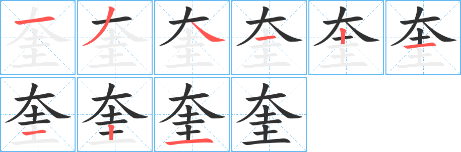 《奎》的笔顺分步演示（一笔一画写字）