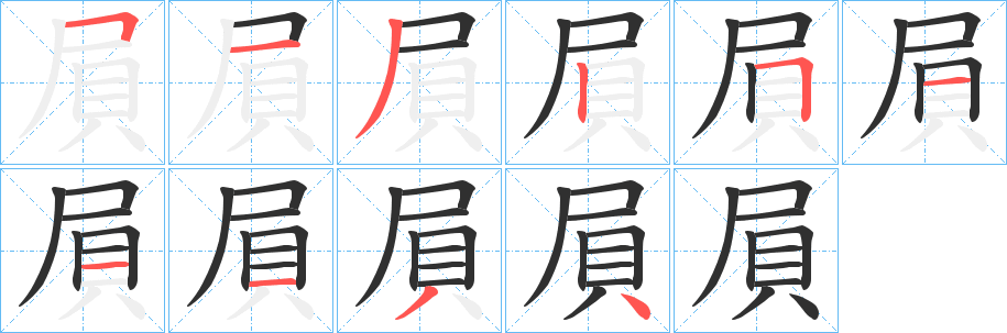 《屓》的笔顺分步演示（一笔一画写字）