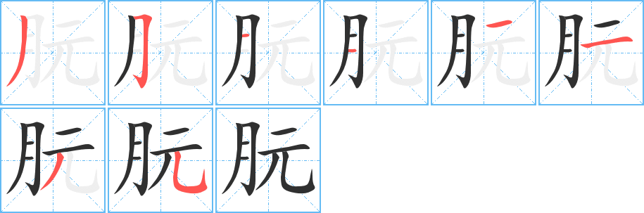 《朊》的笔顺分步演示（一笔一画写字）