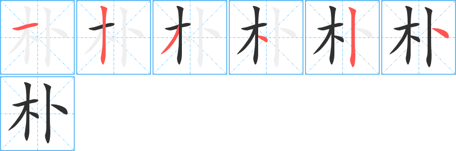 《朴》的笔顺分步演示（一笔一画写字）
