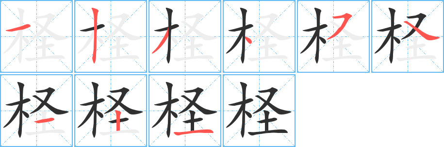 《柽》的笔顺分步演示（一笔一画写字）