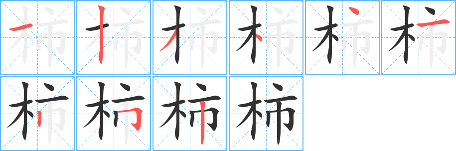 《柿》的笔顺分步演示（一笔一画写字）