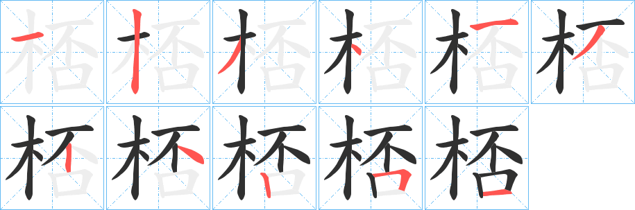 《桮》的笔顺分步演示（一笔一画写字）