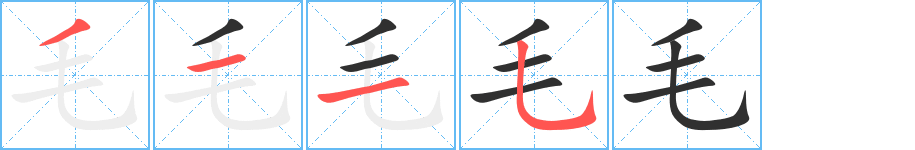 《毛》的笔顺分步演示（一笔一画写字）
