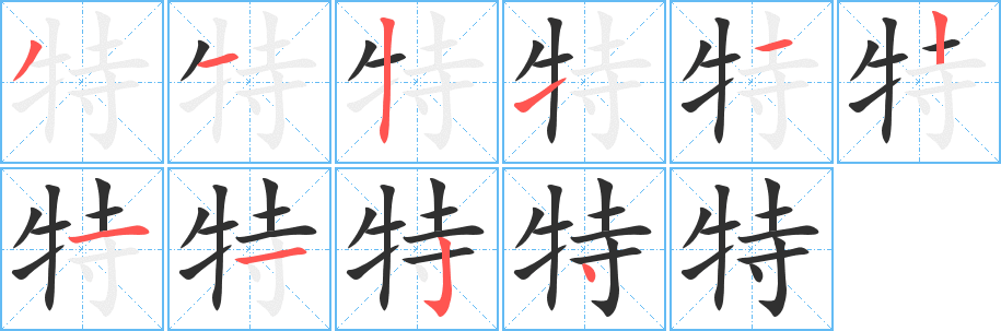 《特》的笔顺分步演示（一笔一画写字）