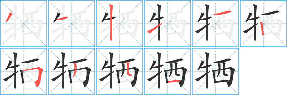 《牺》的笔顺分步演示（一笔一画写字）