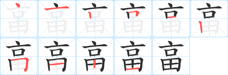 《畗》的笔顺分步演示（一笔一画写字）