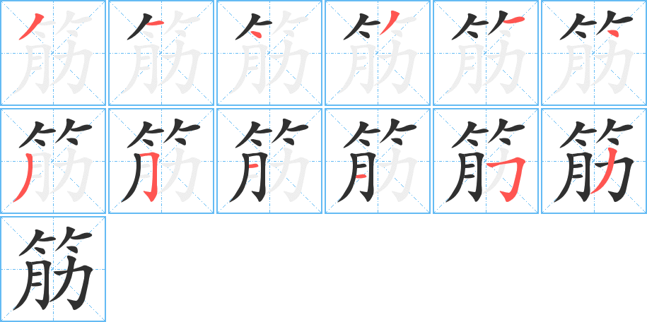 《筋》的笔顺分步演示（一笔一画写字）
