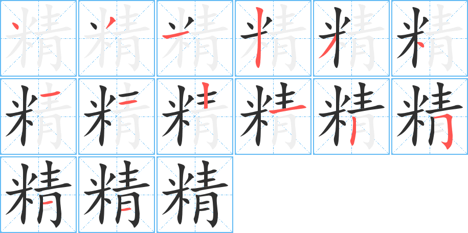 《精》的笔顺分步演示（一笔一画写字）