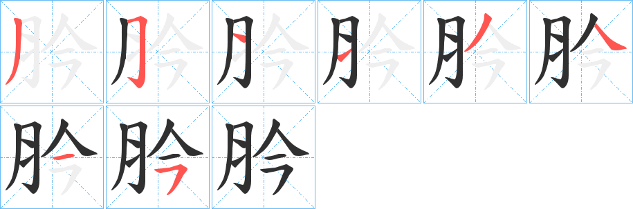 《肣》的笔顺分步演示（一笔一画写字）