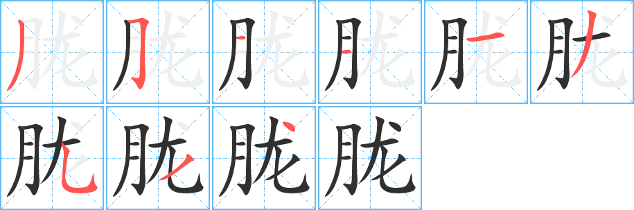 《胧》的笔顺分步演示（一笔一画写字）