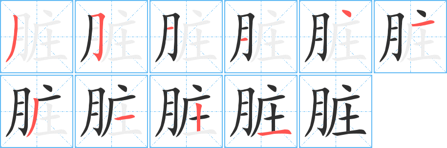 《脏》的笔顺分步演示（一笔一画写字）