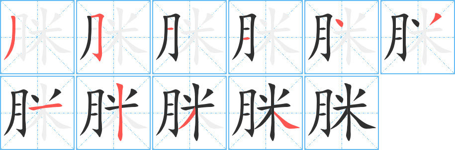 《脒》的笔顺分步演示（一笔一画写字）