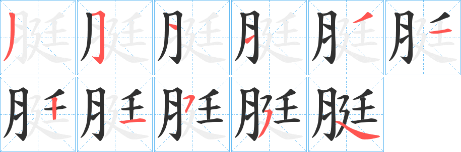 《脡》的笔顺分步演示（一笔一画写字）