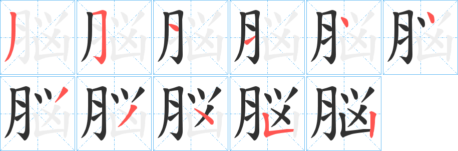 《脳》的笔顺分步演示（一笔一画写字）