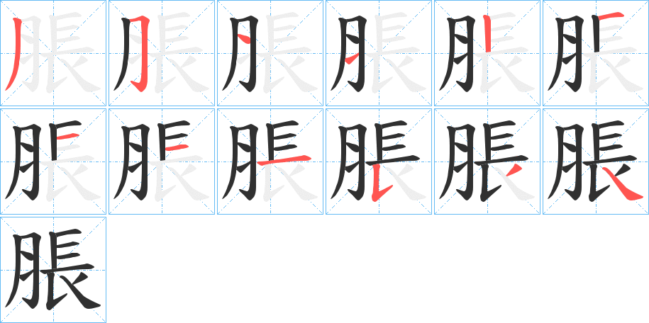 《脹》的笔顺分步演示（一笔一画写字）