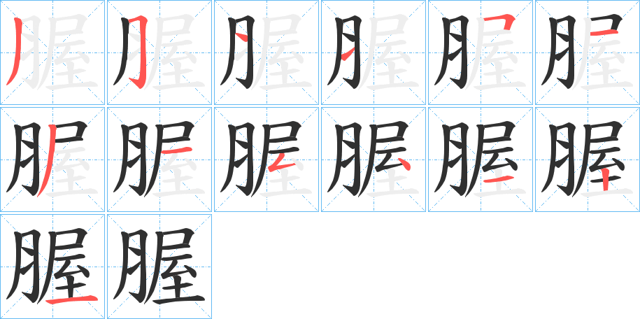 《腛》的笔顺分步演示（一笔一画写字）