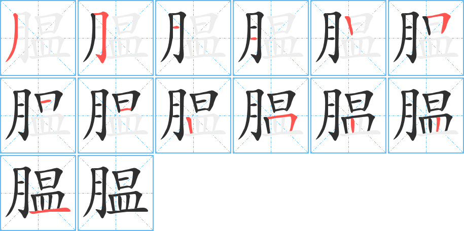 《腽》的笔顺分步演示（一笔一画写字）