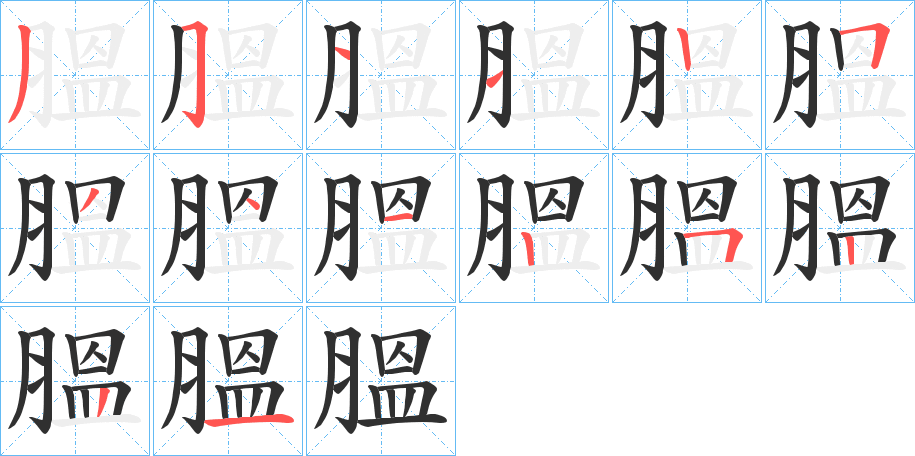 《膃》的笔顺分步演示（一笔一画写字）