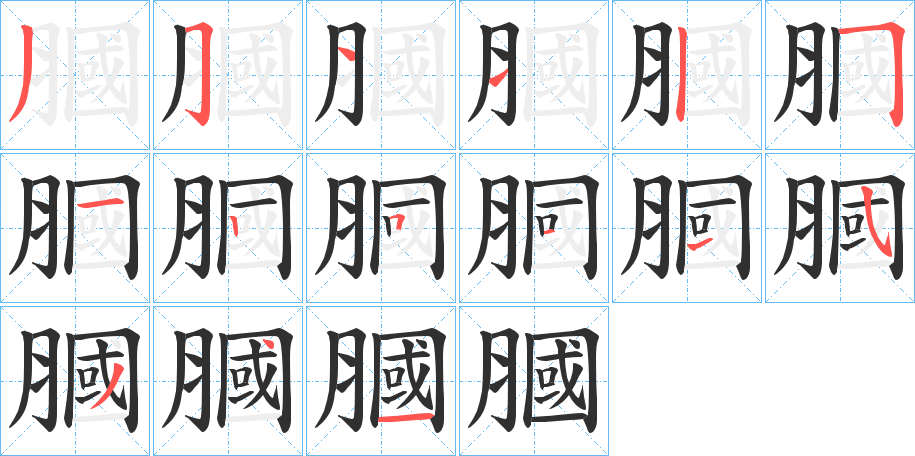 《膕》的笔顺分步演示（一笔一画写字）