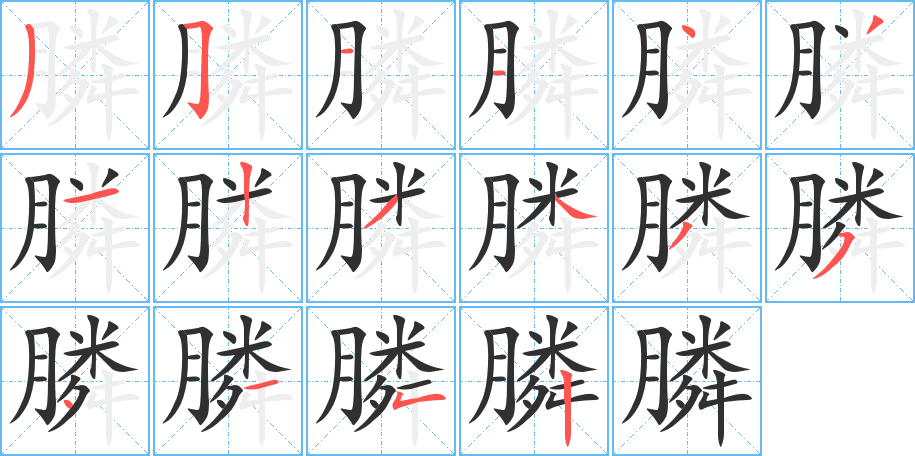 《膦》的笔顺分步演示（一笔一画写字）