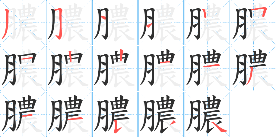 《膿》的笔顺分步演示（一笔一画写字）