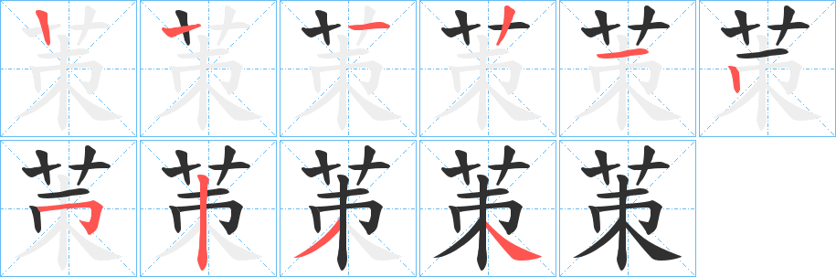 《茦》的笔顺分步演示（一笔一画写字）