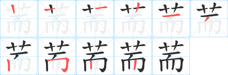 《荋》的笔顺分步演示（一笔一画写字）