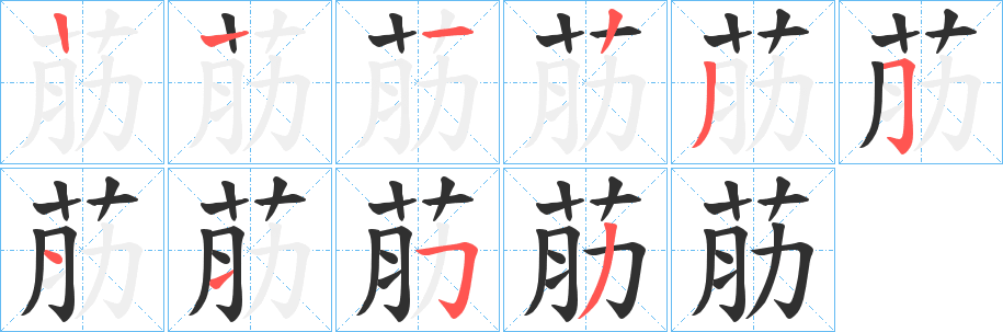 《荕》的笔顺分步演示（一笔一画写字）