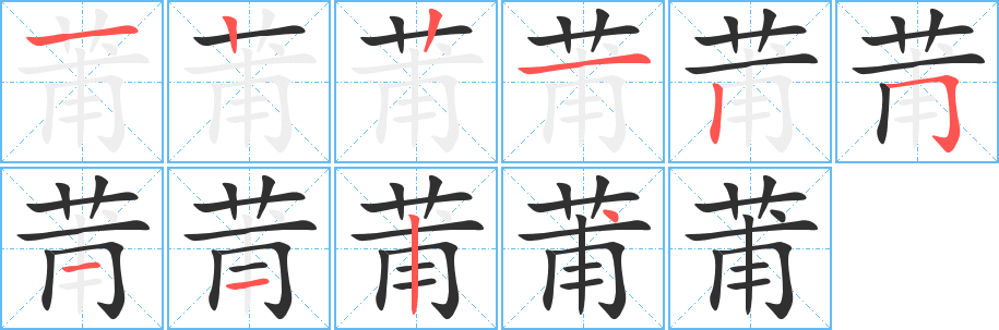 《莆》的笔顺分步演示（一笔一画写字）