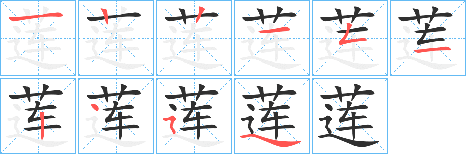 《莲》的笔顺分步演示（一笔一画写字）