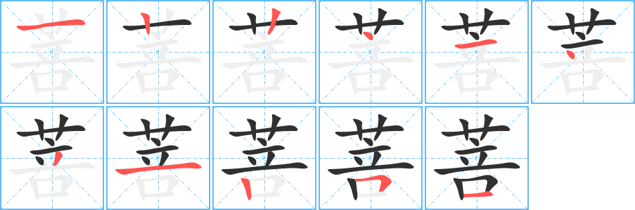 《菩》的笔顺分步演示（一笔一画写字）