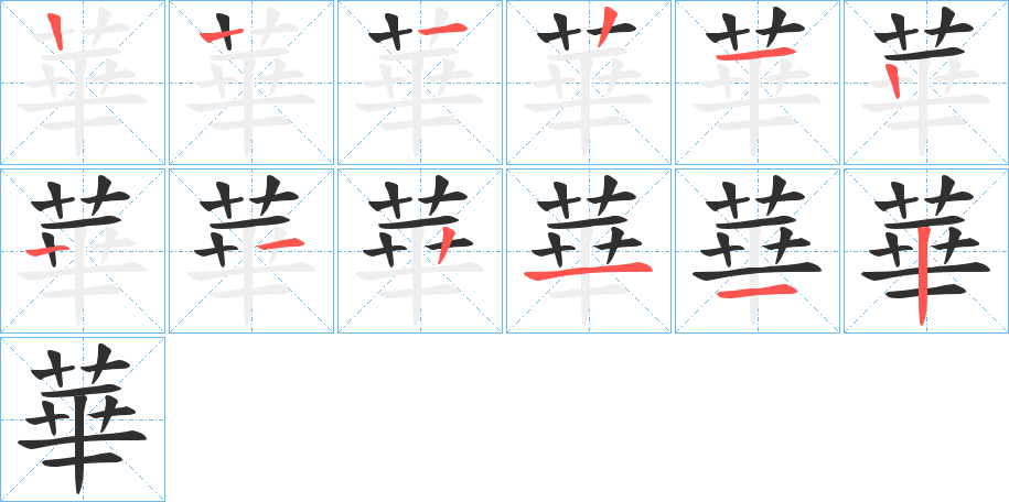 《華》的笔顺分步演示（一笔一画写字）