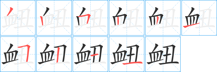 《衄》的笔顺分步演示（一笔一画写字）