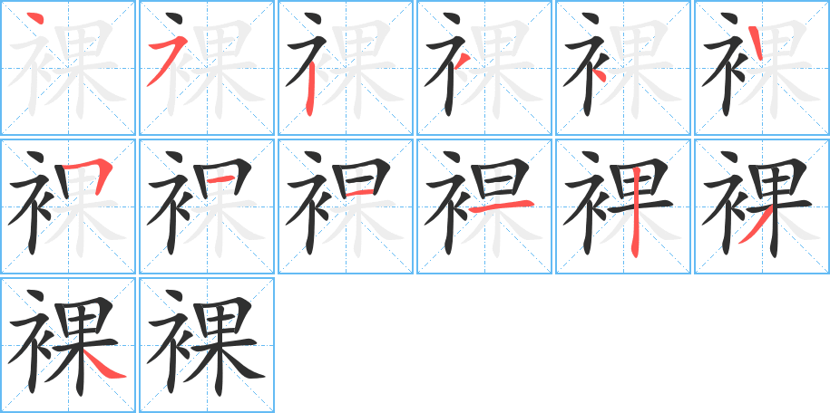 《裸》的笔顺分步演示（一笔一画写字）