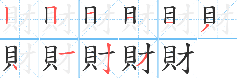 《財》的笔顺分步演示（一笔一画写字）