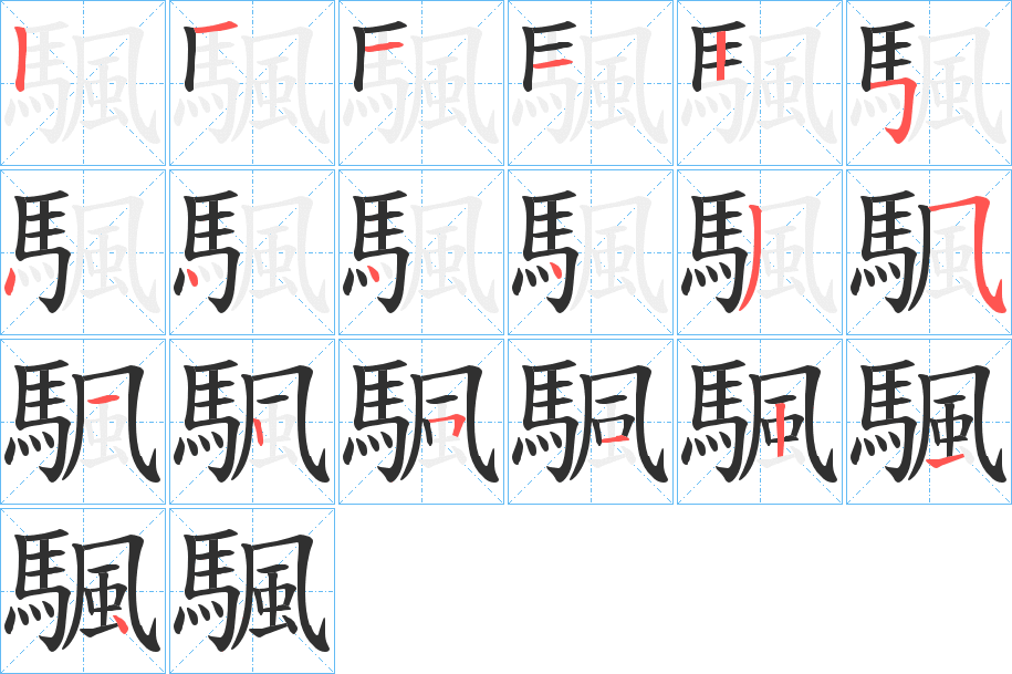 《颿》的笔顺分步演示（一笔一画写字）