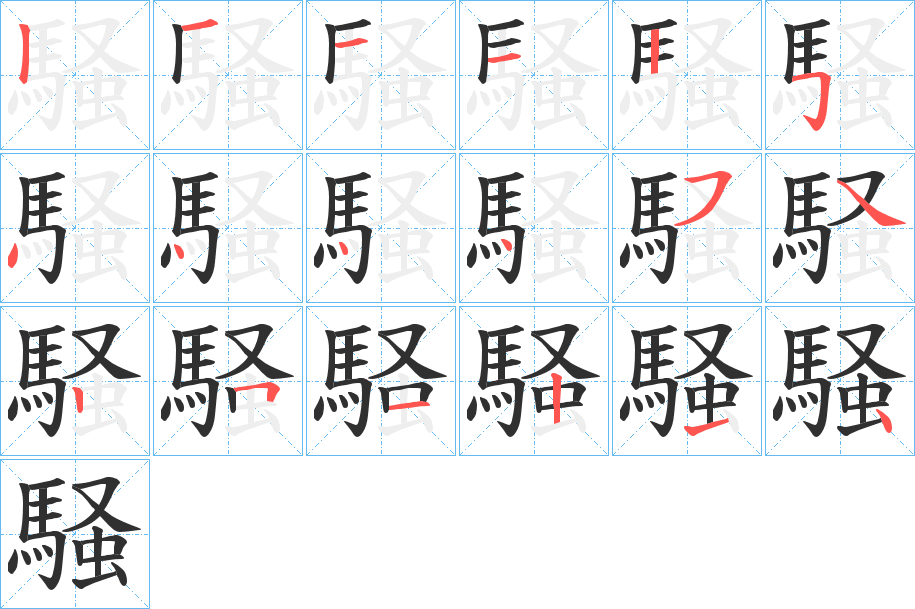 《騒》的笔顺分步演示（一笔一画写字）